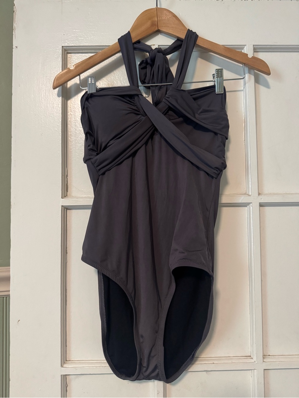 Garnet Hill Charcoal Twist-Front One-Piece Swimsuit